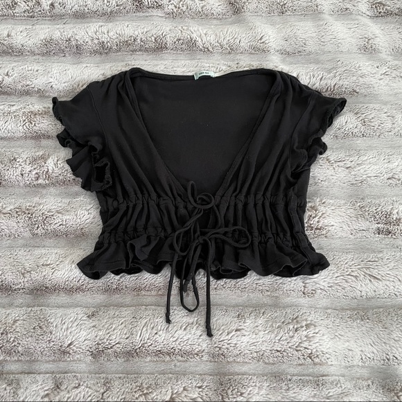 Urban Outfitters Tops - Urban Outfitters black tie front crop top!